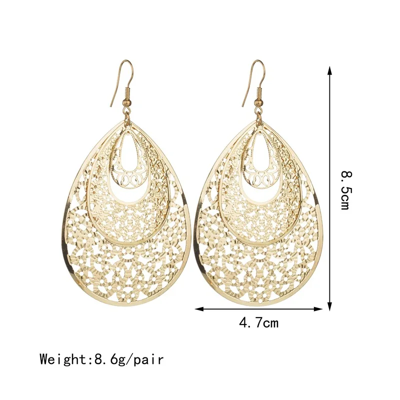 New Exaggerated Metal Big Circle Multi-Level Fashion Retro Round Boho Style Hollow Ladies Earrings