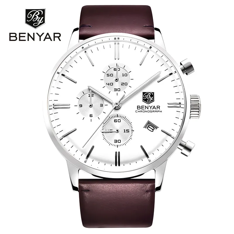 BENYAR 2022 Luxury Men Watch Waterproof Genuine Leather Fashion Casual Quartz Wristwatch Man\'s Business Watches Male Sport Clock