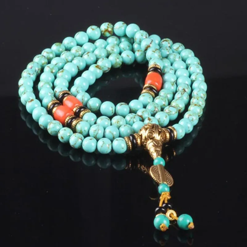 Sennier 8mm 108 Natural stone beads bracelet Tibetan Buddhist prayer rosary bracelets bangles women green stone necklace