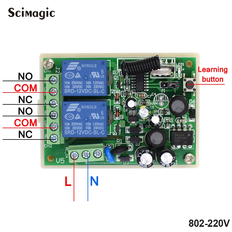 433MHz Universal Wireless Remote Control AC 220V 2CH rf Relay Receiver and Transmitters for Universal Garage and Light Control