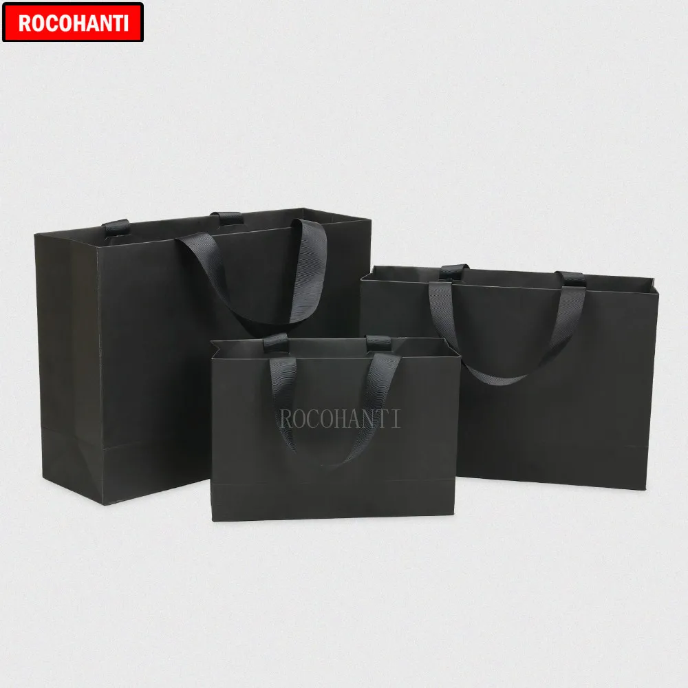 50X Custom Printed Screw Thread Rope Handle Type Matte Black Paper Bag for Advertising Gift Shopping Bags with Your Own Logo