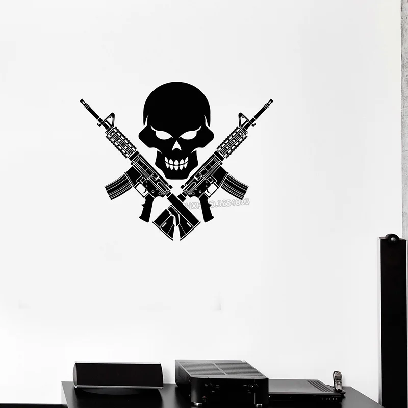 Skull Gun Wall Decals Teenage Coolest Decor Wall Stickers Art Mural Removable Home Decoration Wallpaper L429