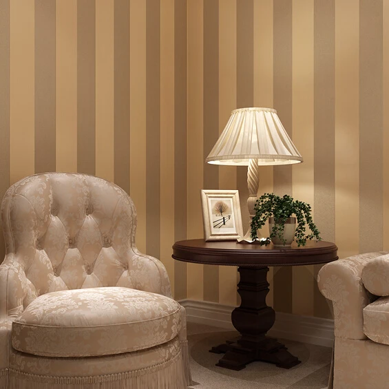 wellyu   Style Glitter Stripe Circles Wall paper Cream & Beige & brown Wide Band Stripe Prepasted Wallpaper Wall Covering