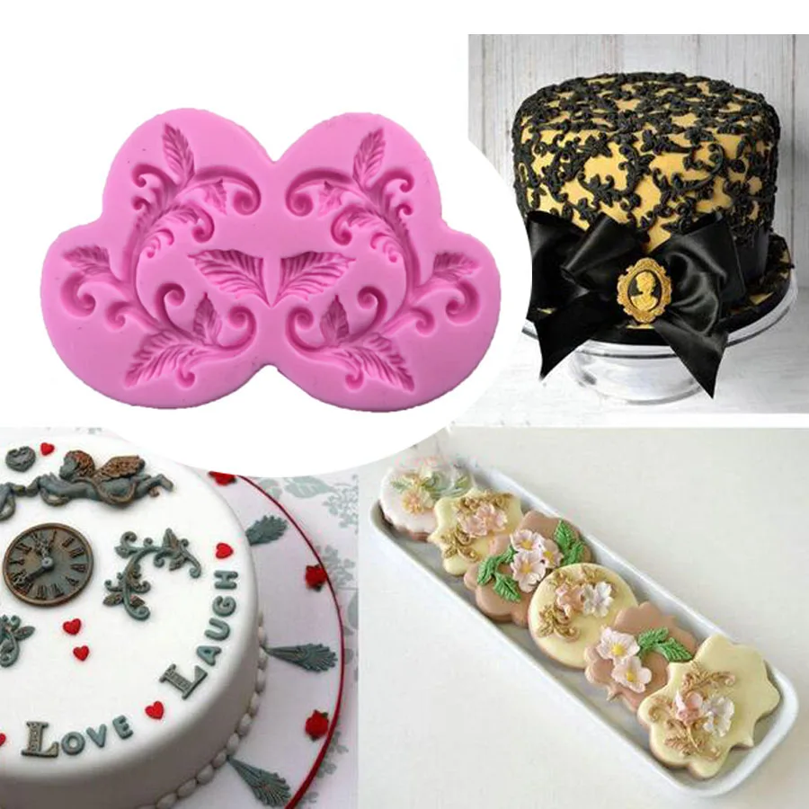 Lace pattern Ornamental Drops Cake Silicone Mold Peacock Feather Decorating Tools Shell Stencil Cupcake Baking molds