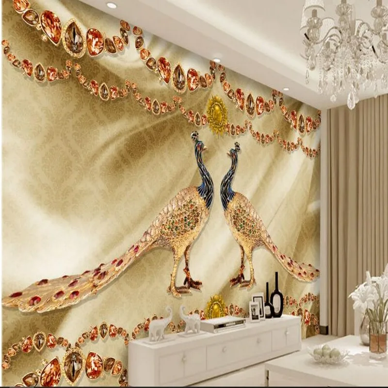 

wellyu Customized large murals European luxury gold peacock background wallpaper wallpaper papel de parede para quarto