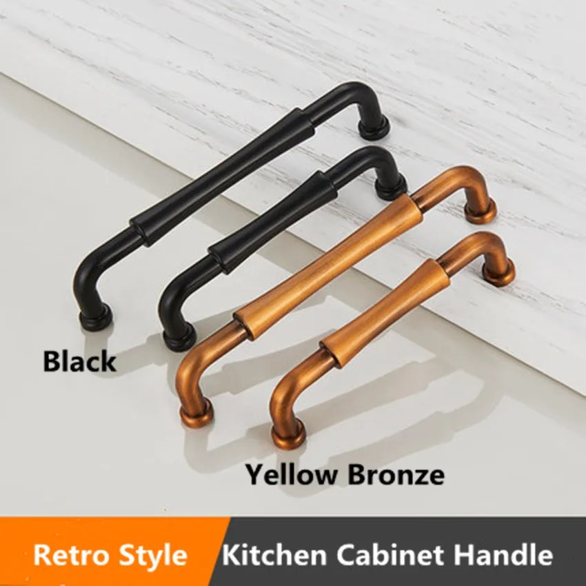 

96mm 128mm retro style yellow bronze kitchen cabinet cupboard door handle matte black dresser drawer knob pull 5" antique brass