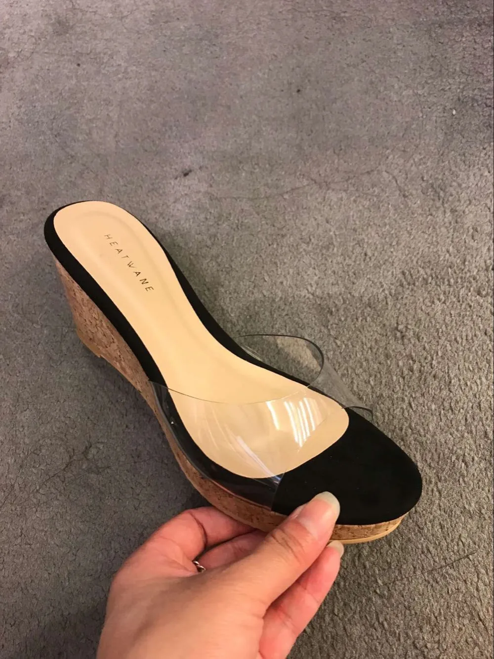 2019 HOT Summer Slippers Women Transparent Sequins Platform Wedge Thick Sole High Heels 6.5CM Mules Slides Sweet Beach shoes