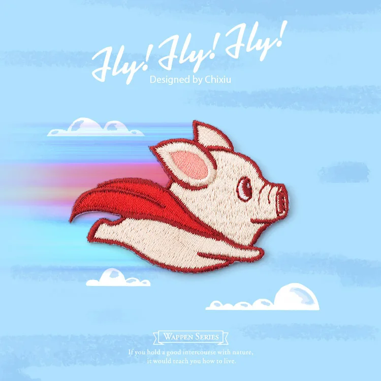 Lovely Flying Pig Dog Iron On Patch Animal Patches Cartoon Clothes Badges Embroidery Stickers Decorations For Hats Shoes TShirt