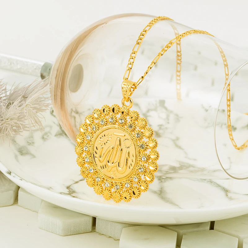 60CM NK Chain Allah Zirconia Pendant Necklace Islam for Girl Gold Color Africa/Arab Jewelry Muslim Women Gifts