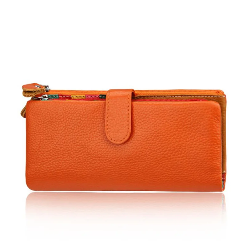 Pochette en cuir véritable pour femme avec porte-cartes, sac à main pour femme, long, coloré, élégant, mode féminine, nouveau