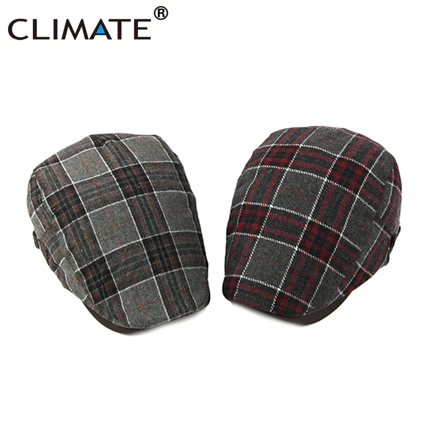 CLIMATE Men Plaid Beret Flat Cap Vintage Hat Warm Berets for Men Woolen Beret Plaid Casual Thickened Flat Caps Beret for Men