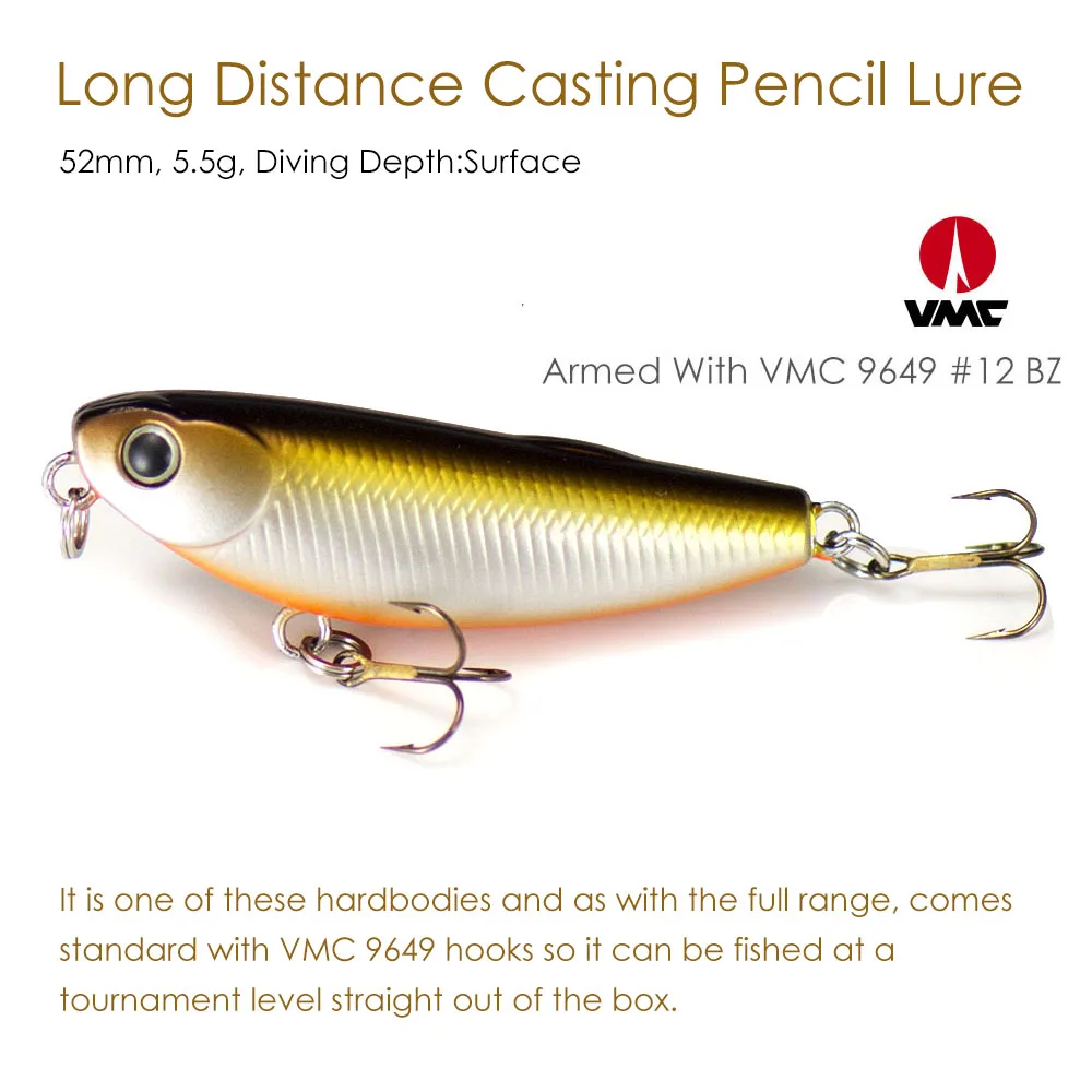 Countbass-Oberflächenstift 52 mm 2 Zoll 5,5 g 3/16 oz. mit VMC-Haken Topwater Fishing Lure Stick Bait Bass Hard Baits – Detail 5