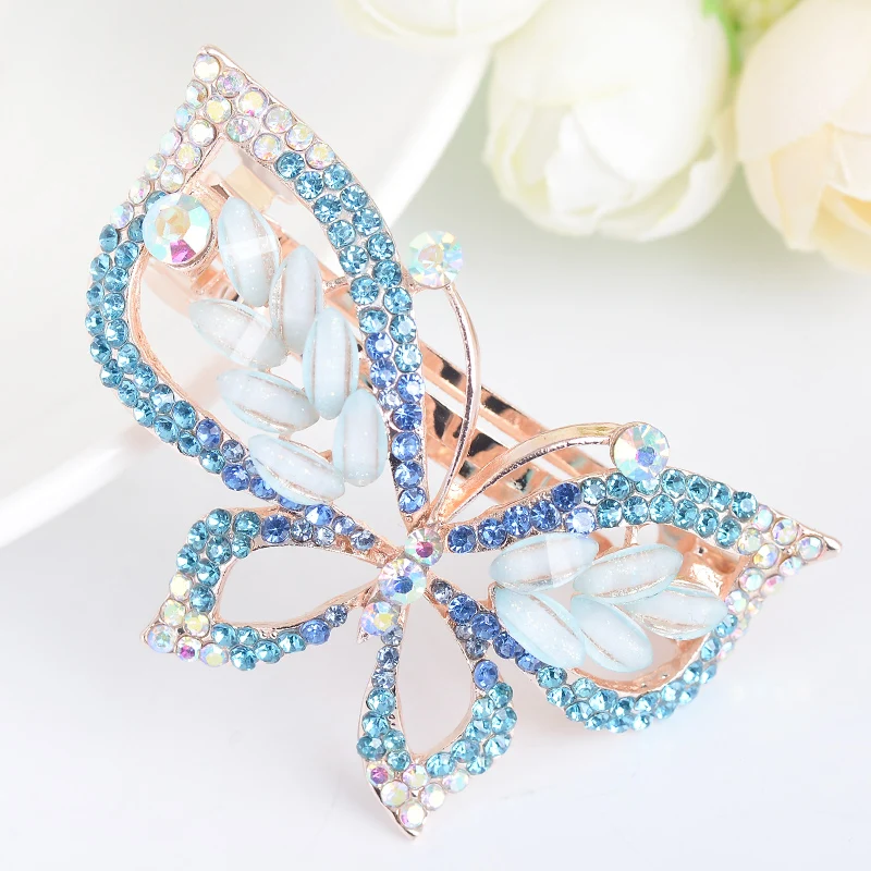 EASYA New Fashion Rhinestone Crystal Butterfly Hairpin Barrettes Hollow Out Animal Hair Clip Ornament For Women Girls