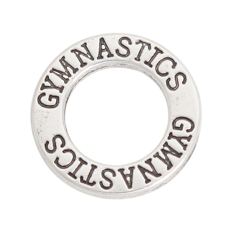 RAINXTAR Antique Silver Color Gymnastics Circle Message Charms Alloy Bracelets Connector Charms 50pcs AAC708