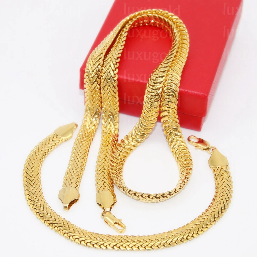 Massive Jewelry Sets Yellow Gold Filled Snake Gold chain Male Necklace Bracelet Cool Hip Hop Accessories