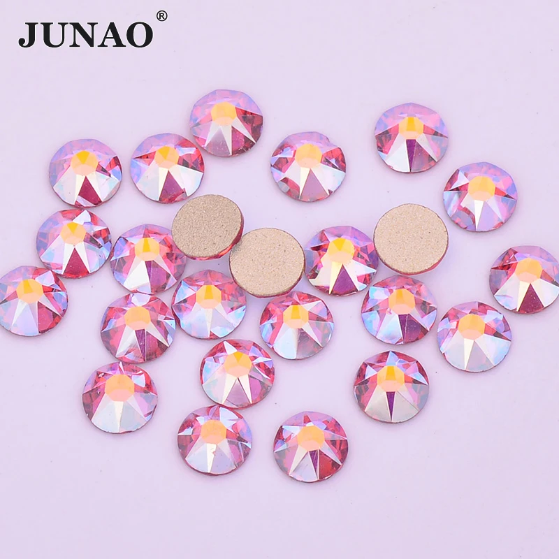 JUNAO ss20 Orange Red AB Facet Rhinestones Glass Flat Back Stones Nail Art Decoration Non Sewing Strass for Manicure Crafts