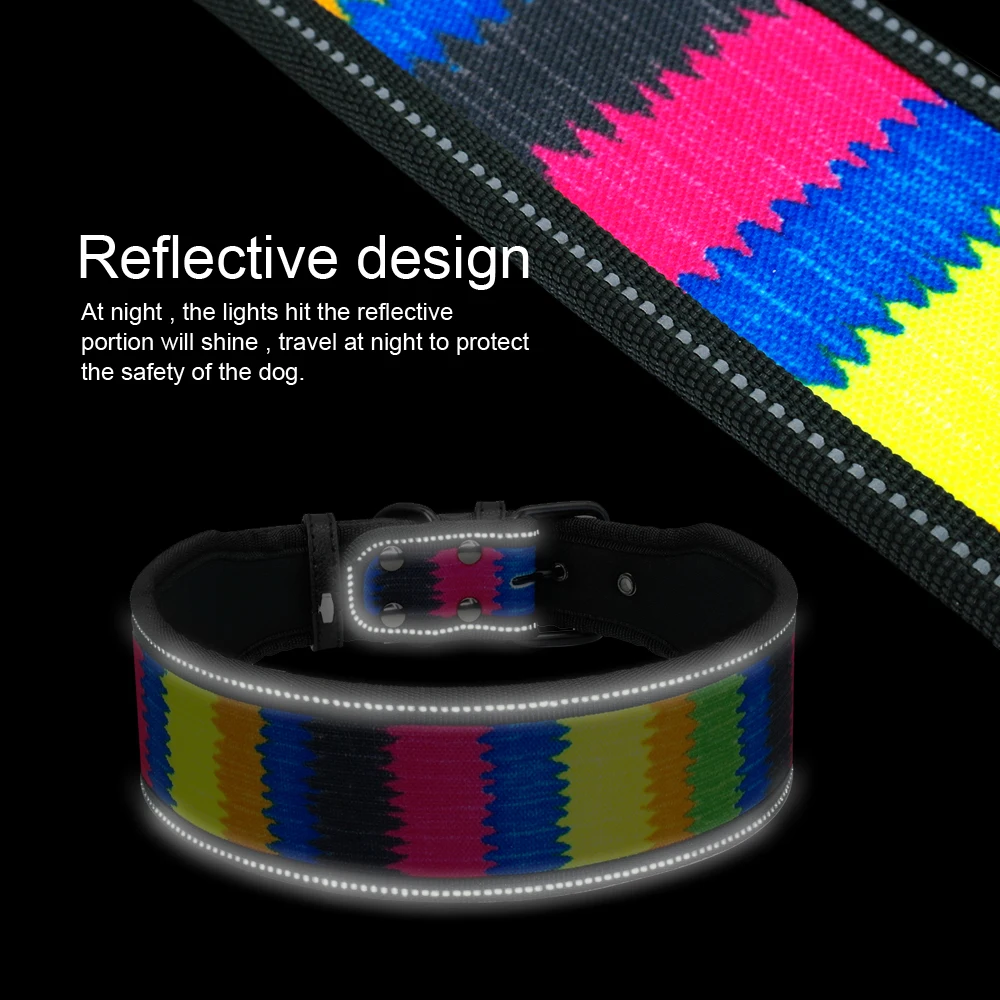 Dog Collar Nylon Printed Striped Pet Collar Perro Reflective Big Dogs Collars for Medium Large Dogs Greyhound Doberman Pitbull