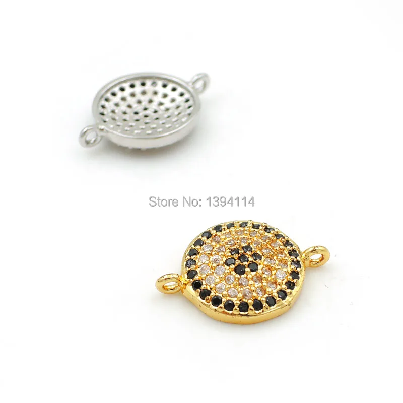 16*11*2mm Micro Pave Clear&Black CZ Round Connector Fit For Women As DIY Bracelets Accessory