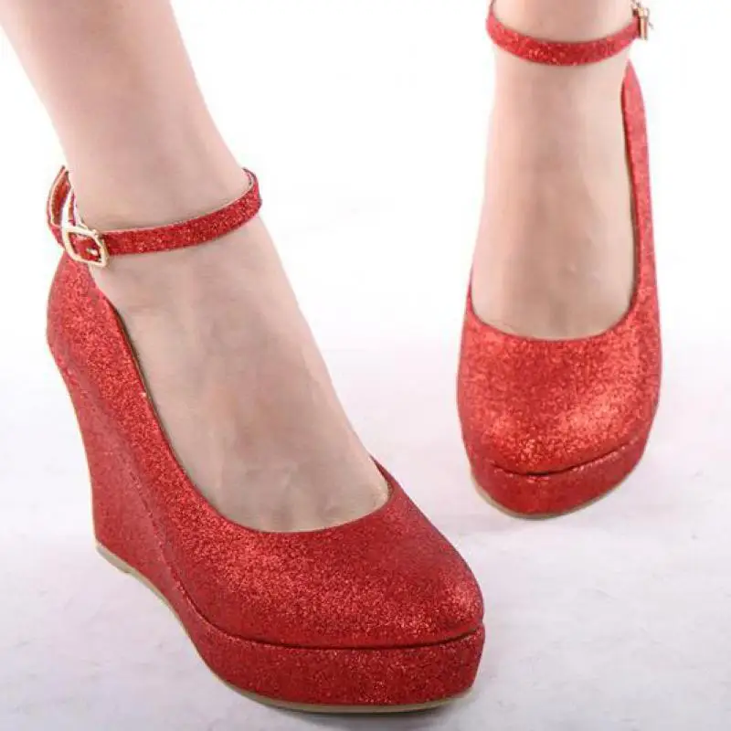 High Heeled Wedding Shoes Women Wedges Shoes Fashionable Gold Red Platform Wedding Shoes Bride