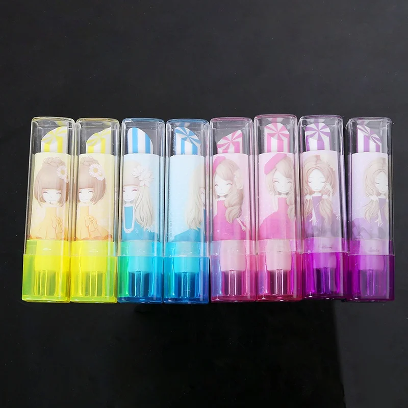 New 4  Colors Cute Kawaii Colorful Lipstick Eraser Set Rubber For Students School Stationery Office Erase Supplies Kids Gifts