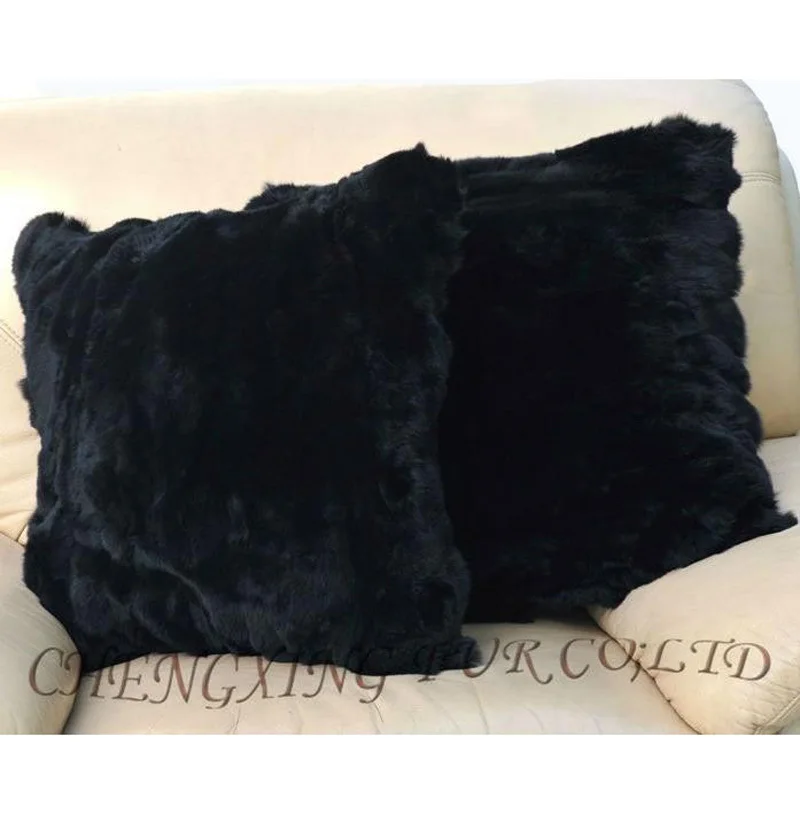 

Free Shipping CX-D-25B 40x40cm Home Bed Real Rex Rabbit Fur Pillow Cover Black