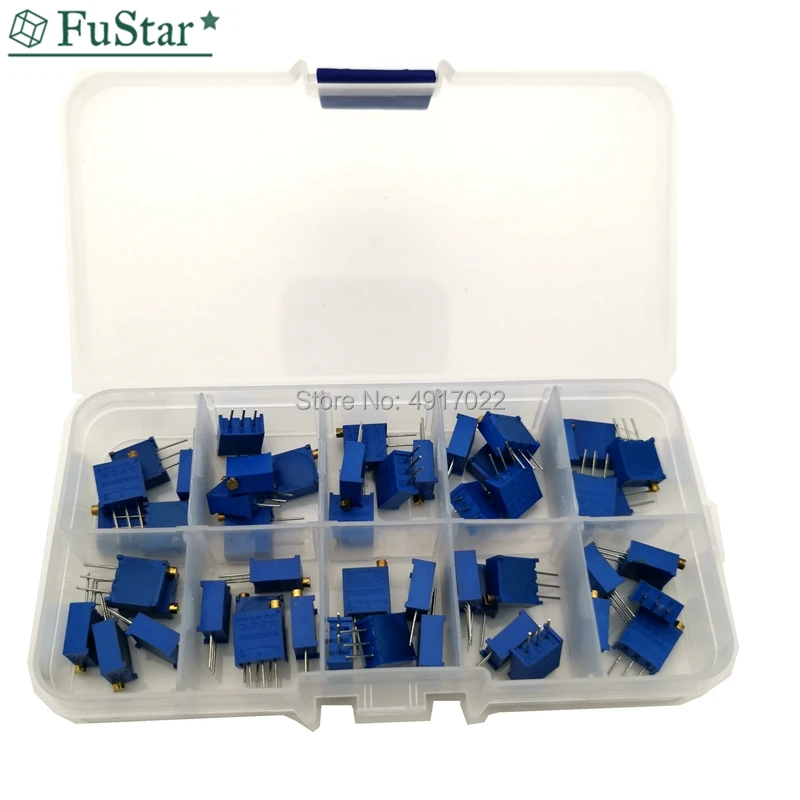 50Pcs/Lot 3296W Multiturn Trimmer Potentiometer Kit High Precision 3296 Variable Resistor 500R 1K 2K 5K 10K 20K 50K 100K 200K 1M