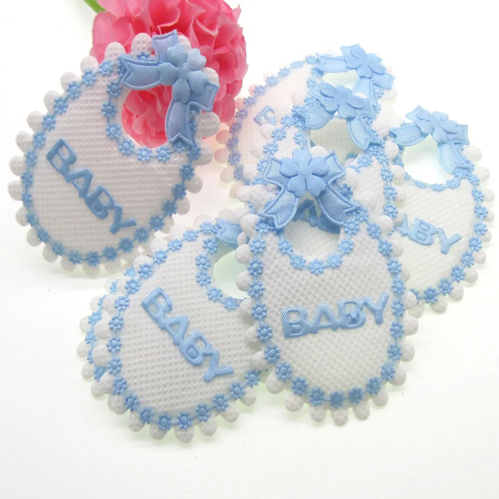 12Pcs Handmade Fabric Baby Bibs Applique For Baby Shower Baptism Party Table Embellishments Craft Decorations 4.5 x 7.0cm