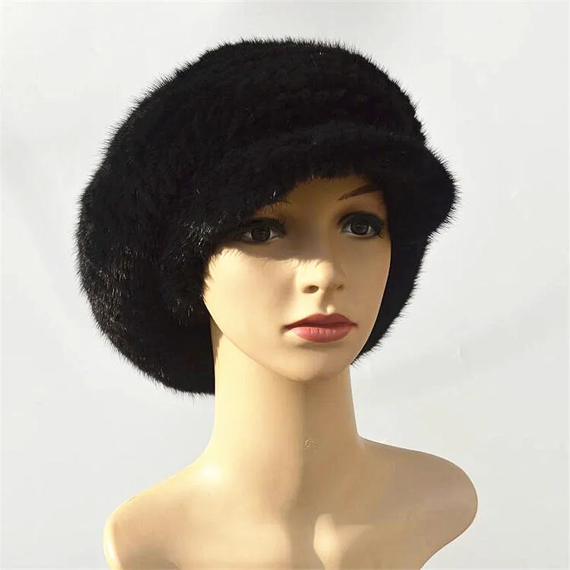 Real mink fur beret women's hat mink beret girl caps french style elegant hats for women cute winter flapcap gray red black  H51