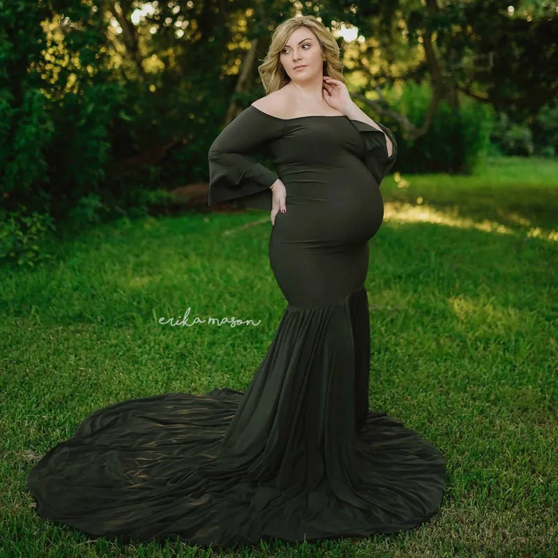 

New 2020 Long Breathable Maternity Dresses Maternity Photography Props Pregnant Clothes Shoulderless Pregnant Dress Women S M L