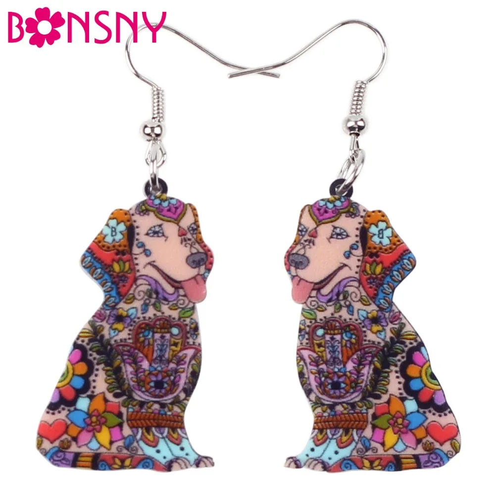 Bonsny Fashion Big Long Animal Acrylic Dangle Drop Labrador Dog Earrings 2016 News Style Fashion Jewelry For Girls Women