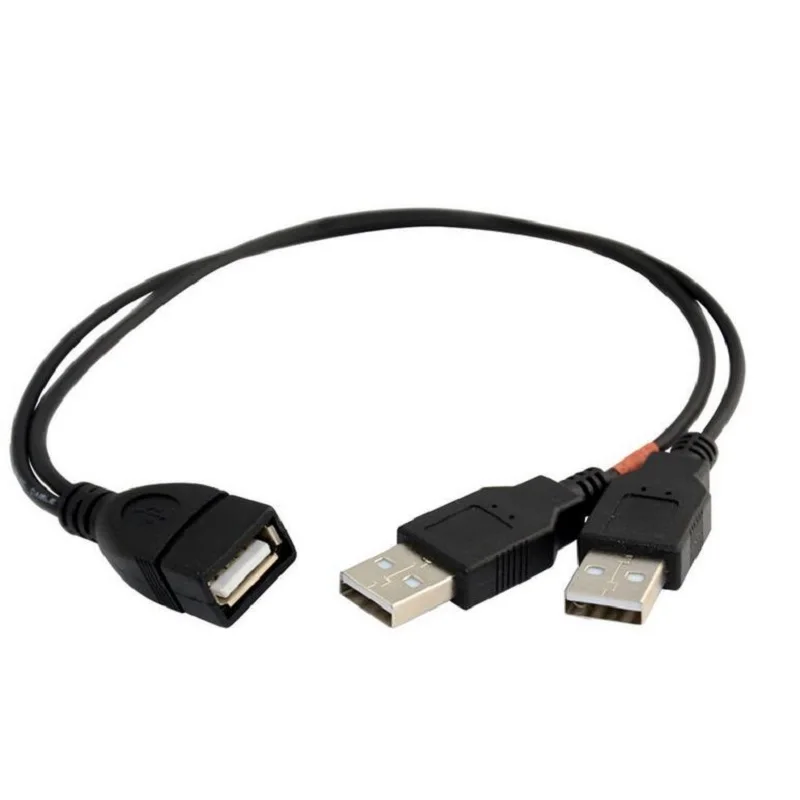 25cm USB 2.0 a Power Enhancer Y 1 Female to 2 Male Data Charge Cable Extension Cord