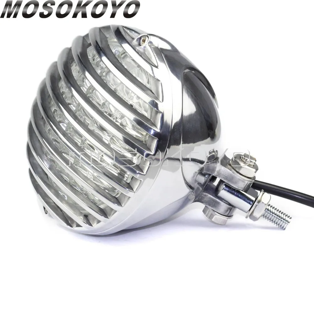 Motorcycle Finned Grill Headlight For Harley Cafe Racer Chopper Bobber Touring Dyna Custom XS650 CB750 5\