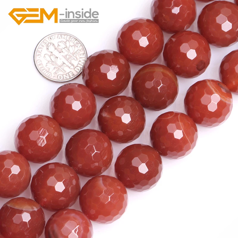 GEM-inside 8mm-20mm Round Faceted Red Agates Beads Natural Stone Loose Bead For Jewelry Making Bead Strand 15 Inches DIY !