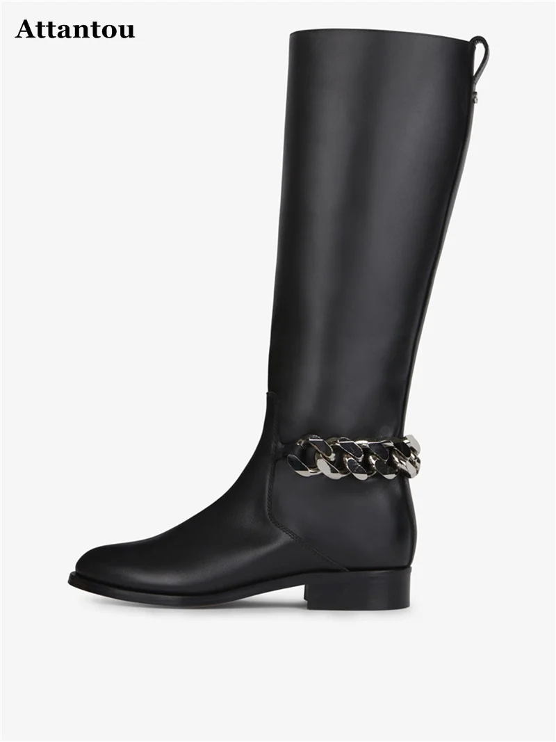 مصمم سلاسل دراجة نارية أحذية النساء المصارع Botte فام جلد طبيعي النساء أحذية طويلة حذاء برقبة للركبة امرأة الشتاء الأحذية #3