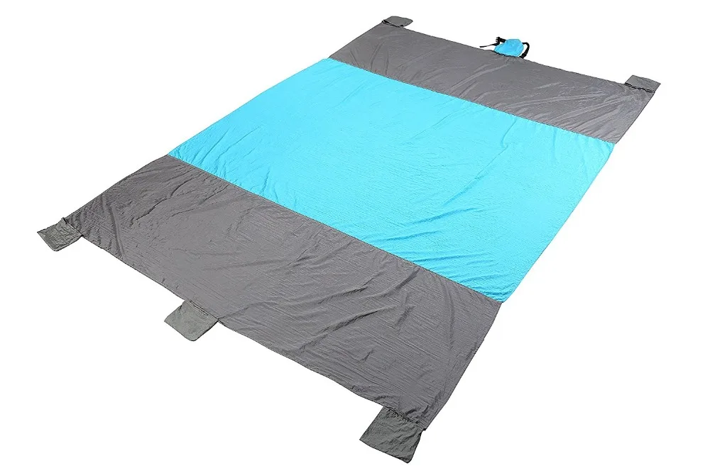 Beach Blanket 7' x 9' Oversized Sand Proof Picnic Mat for Traveling Hiking Camping and Festivals with 4 Stakes 4 Corner Pockets