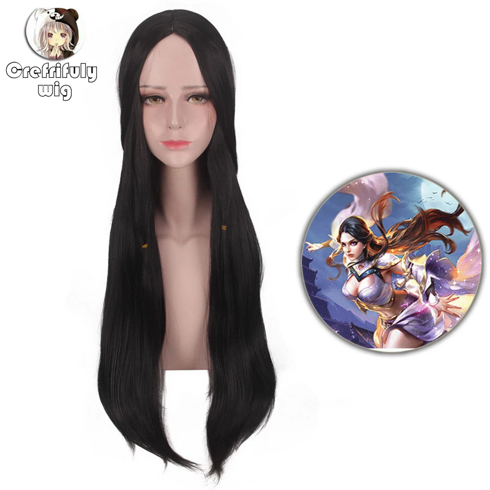 

5v5 Arena Game Luna Middle Part Straight Long Black Cosplay Wig Costume 75cm Synthetic Hair Halloween Party Wigs For Women