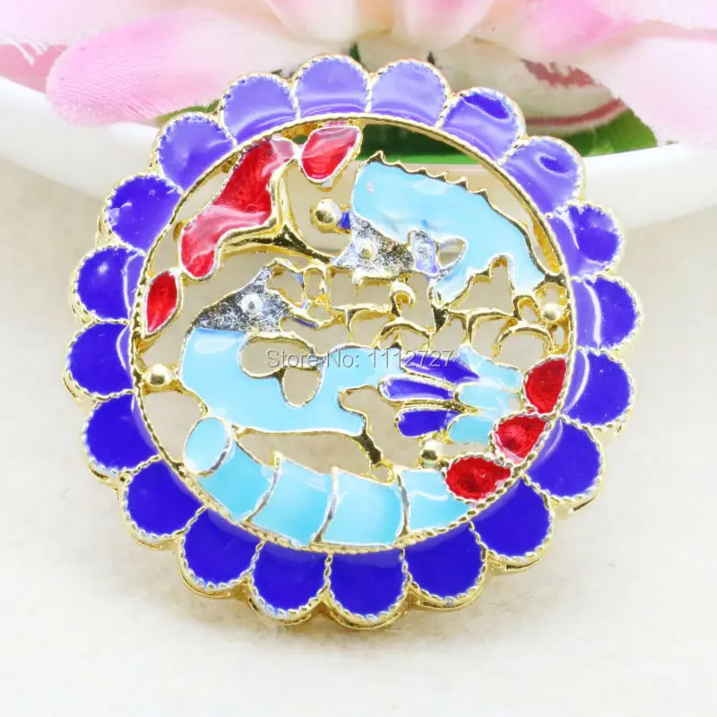 

39mm Round Flower Bordure Blue Cloisonne DIY Beads Fashion Jewelry Making Pendant Antique Clothing Fitting Crafts Gem Wholesale