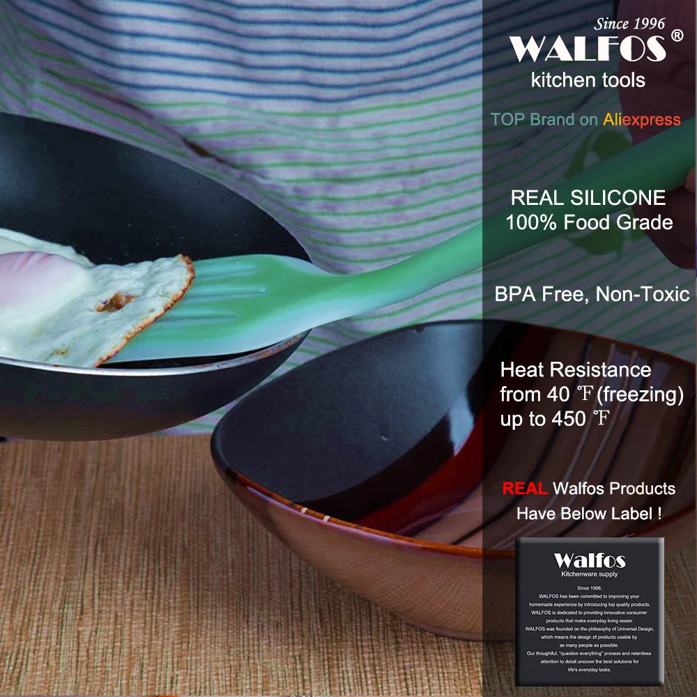 WALFOS-Pala ranurada de silicona antiadherente, utensilio Flexible para freír y freír, espátula giratoria para cocinar