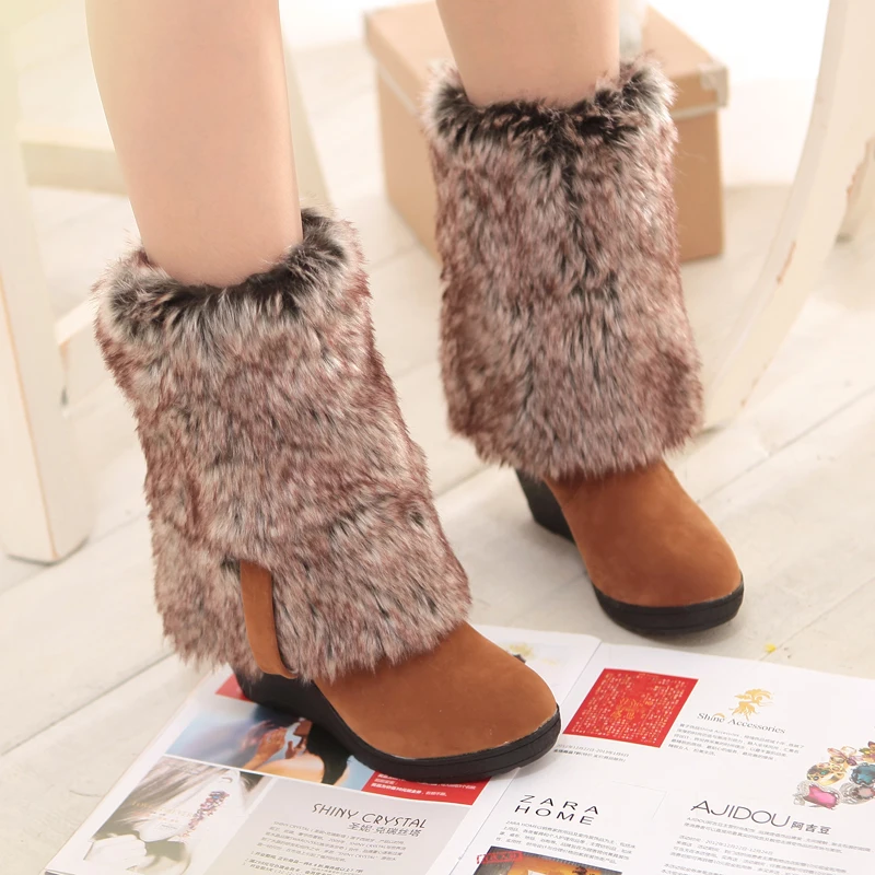 DoraTasia 34-43 Winter 3 Styles Fur Boots Ladies High Heels Platform Knee High Snow Boots Women 2019 Warm Fur Wedge Shoes Woman