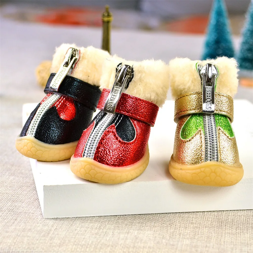 Pet Dog Shoes Winter Thickened Boots Warm Waterproof 4Pcs/Set For Small Puppy Dog\'s adjustable Anti-Slip Pet Shoes XL PETASIA