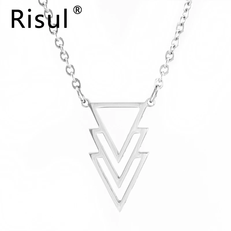 Risul Trendy Chevron Pave Necklace Jewelry for Women triple Inverted triangle Charm choker Stainless steel wholesale 50pcs