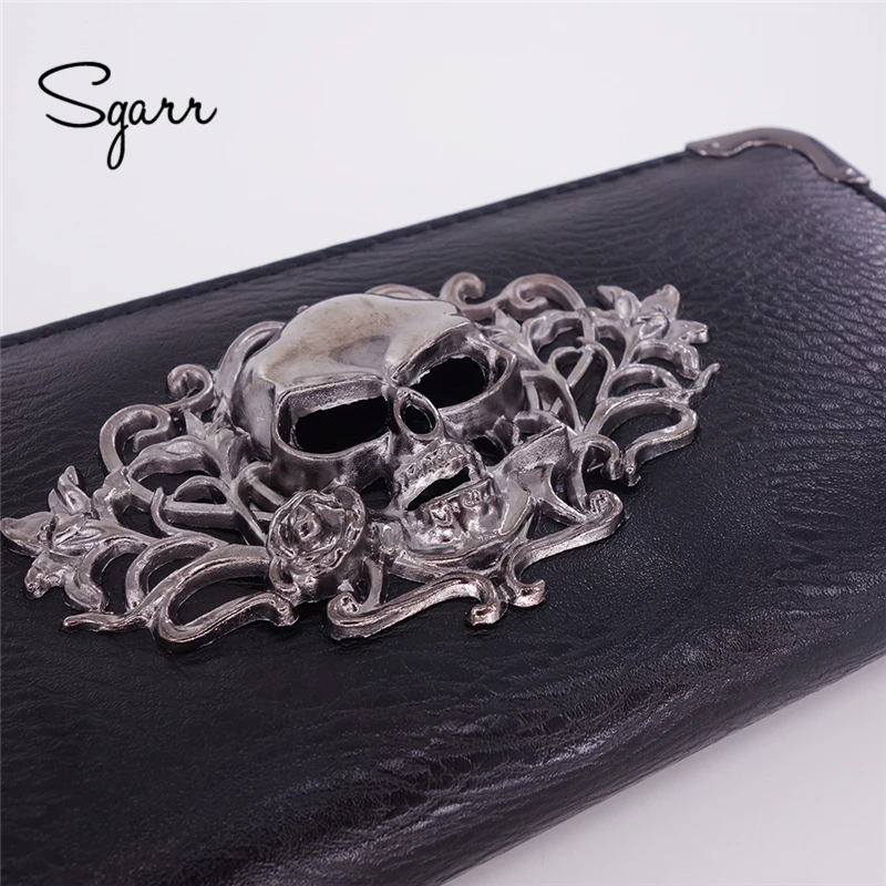 SGARR Women Wallets Fashion Designer PU Leather Punk Wallets Female Long Skull Ladies Clutch bag Famous Brand Famale Purse