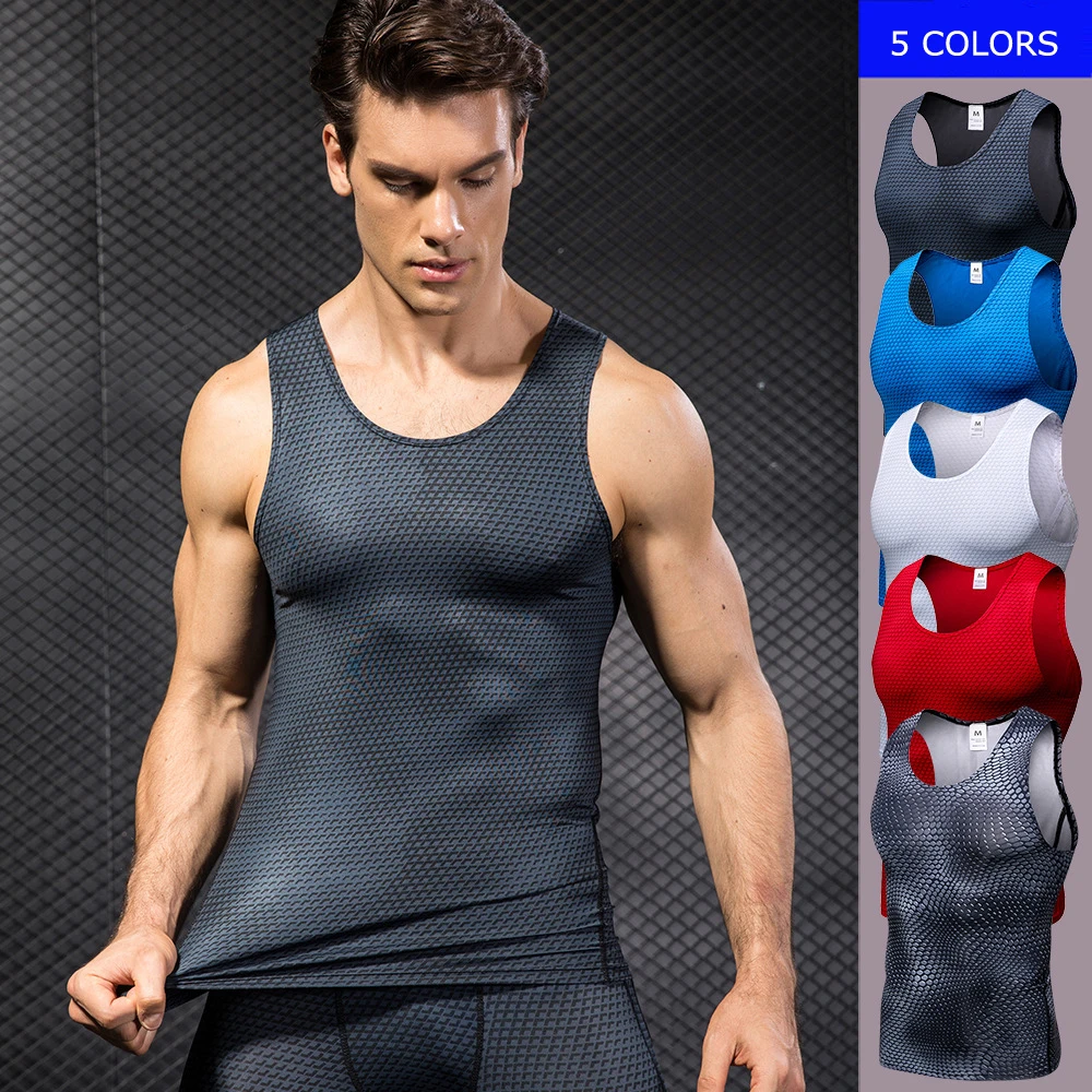 

Men's Fitness Workout Running Jogging Gym Sports T-shirt Tight Elastic Quick Drying Compression Shirt Sportswear Vest Top 4021