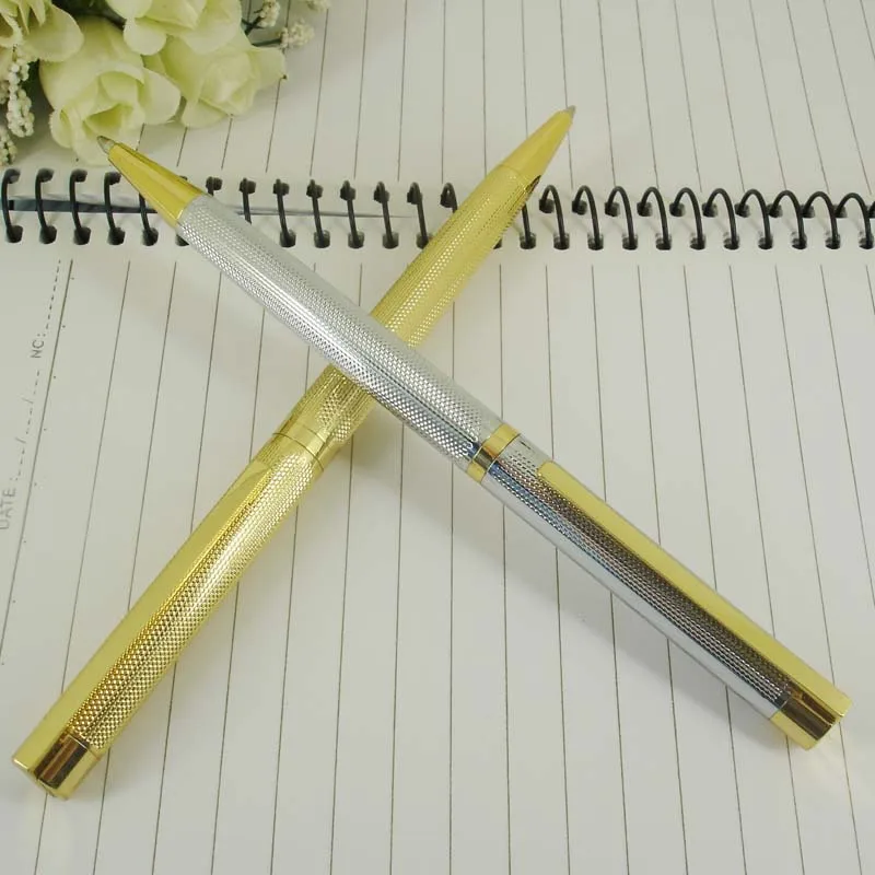 ACMECN Newest Drafting Design Twist Slim Ballpoint Pen Office Writing Instrument Craft Stationery Spring Clip Silver & Gold Pen