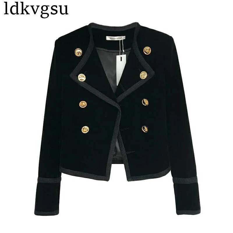 2023 Runway Short Blazers Jackets Women Clothing Spring Autumn Coats Double Breasted Blazer Suit Female Black Slim Outwear A1343