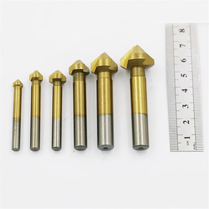 6ชิ้นดีบุกเคลือบไฮสปีด3ขลุ่ยขอบ90องศาขูดการฝึกซ้อมไม้เคาสว่าน6.3/8.3/10.4/12.4/16.5/20.5มิลลิเมตร