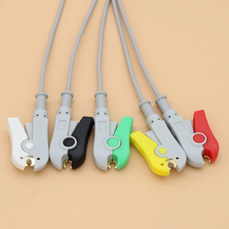 5-leads EEG/EMG/ECG/EKG din1.5 holter cable, Leadwire of Electrode Clip for disposable electrode pad and eeg cap.