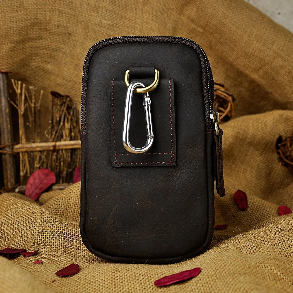 Design Mens Original Leather Small Travel Summer Pouch Hook Belt Waist Pack Bag Fashion Male Cigarette Case 6