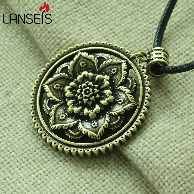 

lanseis 10pcs Tibetan Mandala women Necklace Zen Mandala Buddhist Statement pendant Birthstone Jewelry Buddha Meditation Jewelry