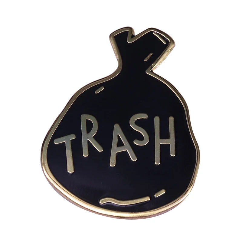 Trash brooch unique hand illustrated garbage bag pin perfect collar jackets flair collection